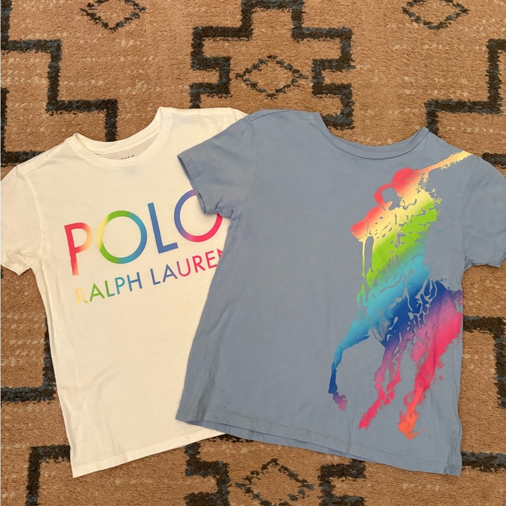 Polo by Ralph Lauren White and Blue Short Sleeve Tees